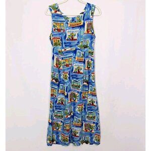 Vintage 90 JD Stone Deirdre 14 Tarver Slip Midi Dress Italy Window Novelty Print